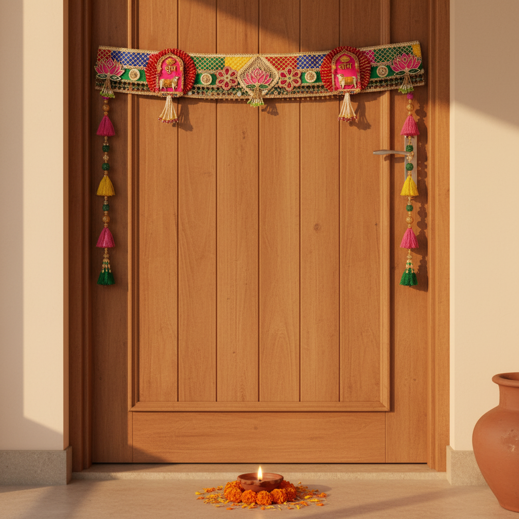 Shubh Labh Bandhanwar - Royal Brocade lifestyle shot on Indian doorway