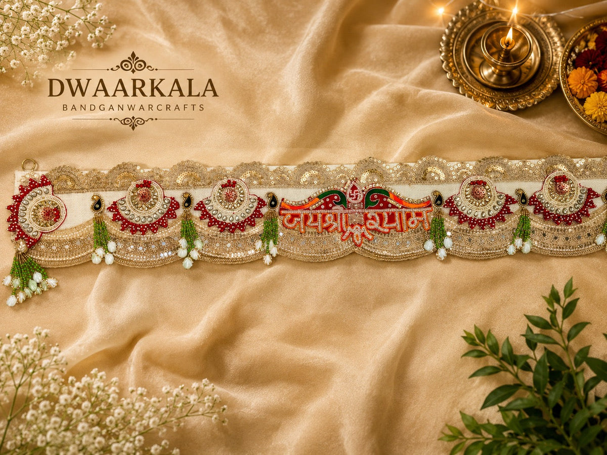 Ganesh Toran Red Gold Premium Handcrafted Door Hanging