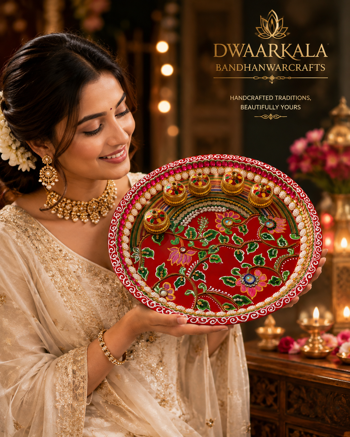 Handcrafted Pooja Thali – second lifestyle shot with festive decor