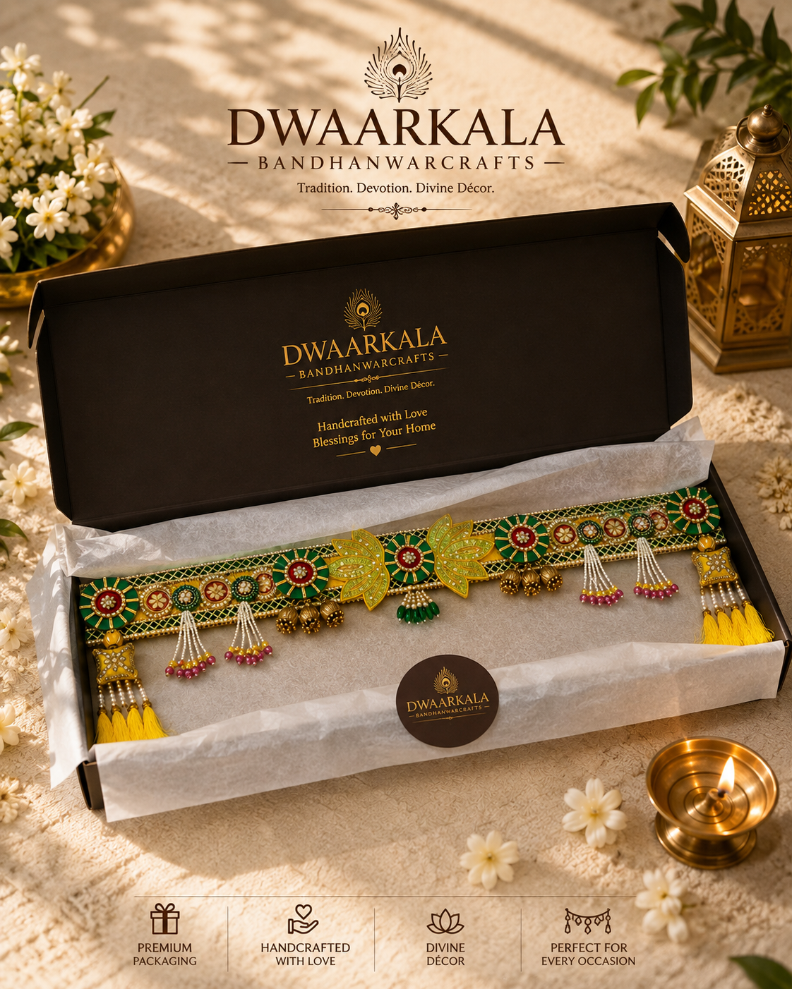 Green Leaf Emerald Toran – second gift box shot with white flowers