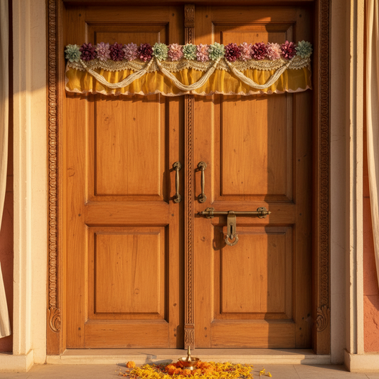 Shrinathji Celestial Lotus Bandhanwar lifestyle shot on Indian doorway