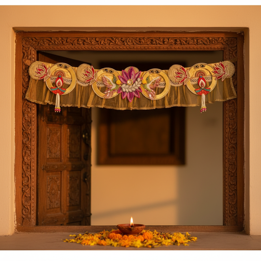 Radha Krishna Bandhanwar - Divine Embrace lifestyle shot on Indian doorway